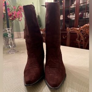 Vintage Brown Faux Suede Women's Boots Ladies Size 10Wide Very Good Condition